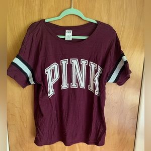 Victoria’s Secret PINK Graphic Tee Size L Lightweight Material Maroon w/ White
